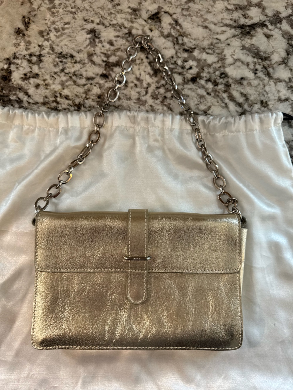 Furla Metallic Gold Chain Strap Clutch Hand Bag